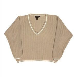 Vintage Eddie Bauer 100% cotton beige cream v neck knit sweater mens large